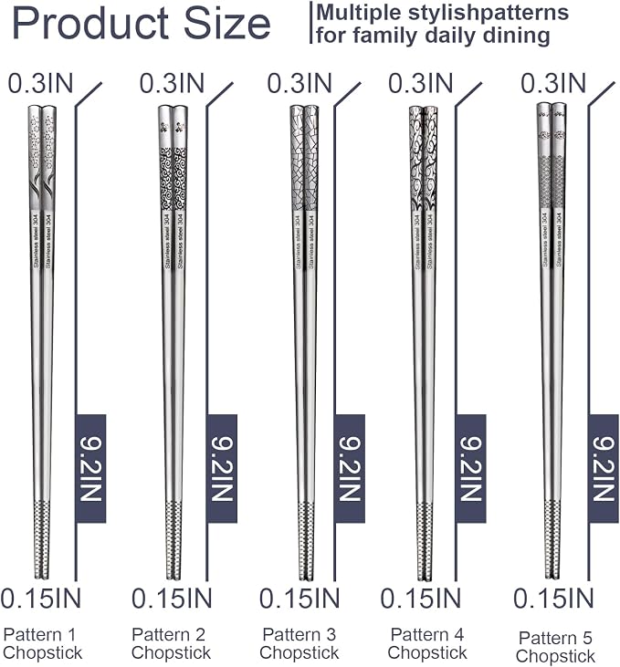 5 Pairs LeviLevo Metal Chopsticks Reusable, Chop Sticks for Sushi, Korean & Japanese Dining, Premium Dishwasher Safe Stainless Steel