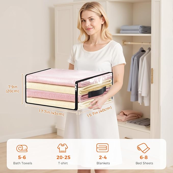 SpaceWhisper 4 Pack Clear Storage Bags, Plastic Blanket Storage Bags with Zipper and Handle, Moving Bags for Comforter, Bedding & Clothes, Closet Organizer and Under Bed Storage (17.7x15.7x7.9 Inch)