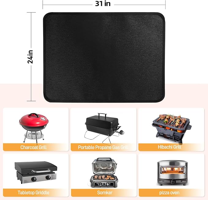 Heat Resistant Mats for Countertop fits Tabletop Grill, 31x24x0.04in, Black | 1022℉ Fireproof grill mat for countertop/table protection, fits gas/charcoal grills, pizza ovens, fits Blackstone & Ninja