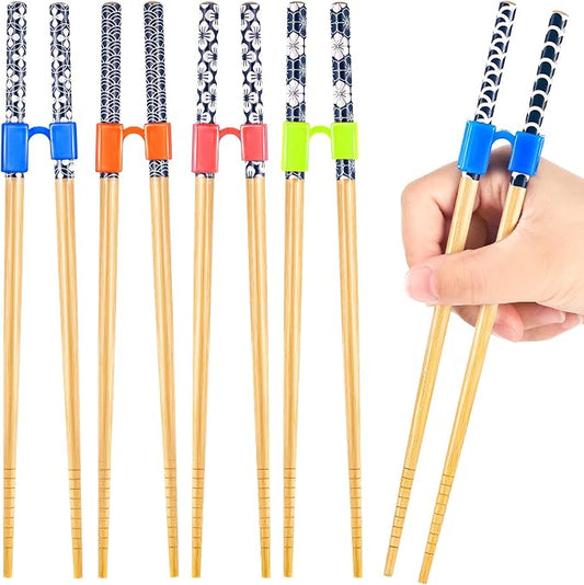 5 Pairs Reusable Chopsticks Helpers Training Chopstick for Beginner Replaceable Practice Chopsticks Non-slip Training Chopstick for Adults Learner(Wood,Blue)