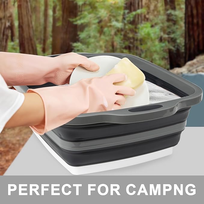 Collapsible Cutting Board with Container, Foldable Camping Sink with Colander, BBQ Prep Tub with Lid, Multifunction Dish Basin for Kitchen, Bowl, Vegetable and Fruit, 2.11 Gal/8L Storage Basket