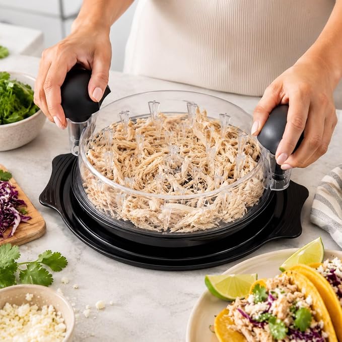 Chicken Shredder Tool Twist, Large Chicken Breast Shredder with Anti-Slip Base, Ergonomic Handles & Visible Lid, BPA Free, Dishwasher Safe, for Chicken, Pork, Beef, Meal Prep