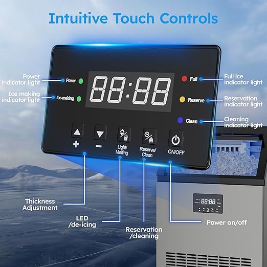 Commercial Ice Maker Machine - 150 Lbs/24H, Commercial Ice Machine with 50 LBS Storage Bin, Under Counter or Freestanding Ice Maker, 45 Ice Cubes in 5-15 min, Thicknesses Adjustable, Stainless Steel