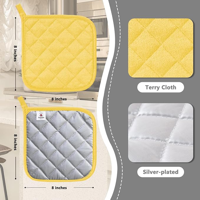 Joyhalo 5 Pack Pot Holders for Kitchen Clearance | Cotton Made, Machine Washable, Heat Resistant Potholder, Hot Pads, Trivet for Cooking and Baking, Yellow