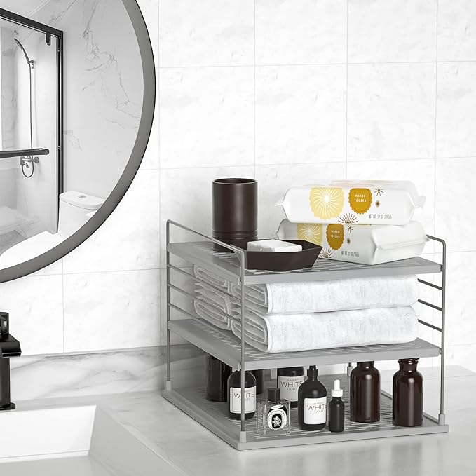 2 PACK Cabinet Organizer- Divided Compartment Holder for Foil and Plastic Wrap- Upgraded Pantry Organizers and Storage for Kitchen(Gray)
