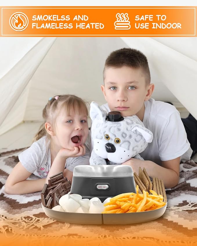 Electric S'mores Maker Tabletop Indoor Smores Kit, Flameless Electric Marshmallow Roaster, With 4 Marshmallow Roasting Sticks and 4 Trays Movie Night Supplies