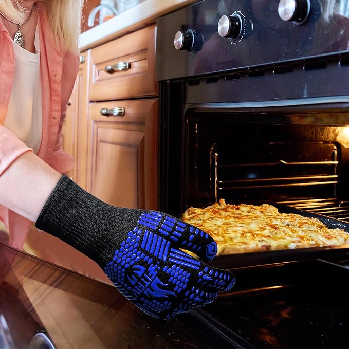 BBQ Gloves, Oven Gloves, 1472°F Extreme Heat Resistant Barbecue Gloves, Silicone Non-Slip Oven Mitts, Kitchen for Cooking, Grilling, and Baking