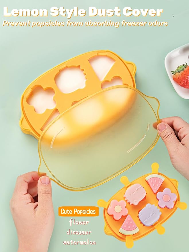 Lemon Popsicle Molds for Kids & Toddlers – Fun Mini Silicone Ice Pop Maker, Food Grade & Family Safe, Fruit Ice Cream Mold Set (Yellow-lemon(6 pieces))