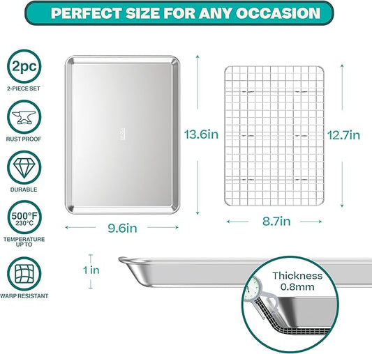 Baker's Secret Non Toxic Bacon Tray for Oven, PTFE, PFAS, PFOA Free, 100% Recycled Aluminum, Bakeware Set Cookie Sheet 18" with Stainless Steel Rack Never Rust - The Natural Aluminum Collection