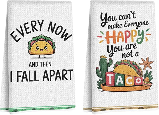 2PCS Taco Decorative Dish Towels, Funny Kitchen Accessories, Cinco De Mayo Decor, Tacos Waffle Weave Kitchen Decorative Tea Towels Taco Tuesday Gift for Housewarming Gift Tacos Lover Accessories-1