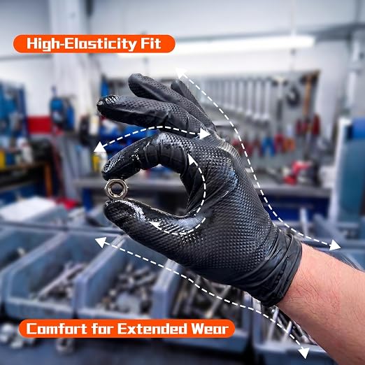 ANBOSON 10 Mil Heavy Duty Industrial Nitrile Gloves, Black Large 500 Count | 500 Ct Diamond Texture, Disposable Latex Free Rubber Gloves for Auto Repair,Workshop,Warehouses,Chemical Handling Industrial
