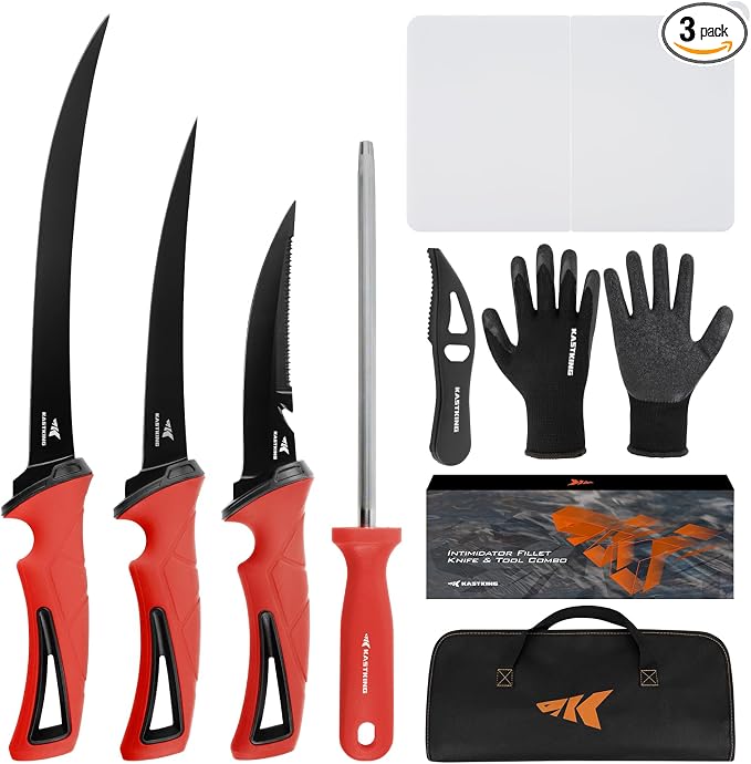 KastKing Intimidator Fillet Knife Set, Fishing Gifts for Men, 8-Piece | G4116 German Stainless-Steel Blades, Ergo Non-Slip Handle, Corrosion-Resistant, Complete Fillet Knife Set