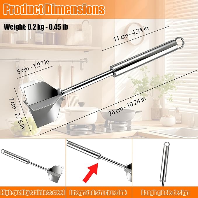 304 Stainless Steel Meat Masher 11 Inch 6 Blade | Ground Beef Chopper Tool Hamburger Smasher for Potato Chicken Puree, Heavy Duty Food Grade Mixer Utensil for Home Meal Prep