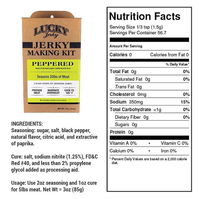 Lucky Jerky DIY Beef Jerky Seasoning and Cure Kit, 4 Flavors, 48 Oz | Make Your Own with Original, Red Pepper, Teriyaki, and Peppered, Seasons 20 lbs per Flavor, 80 lbs Total