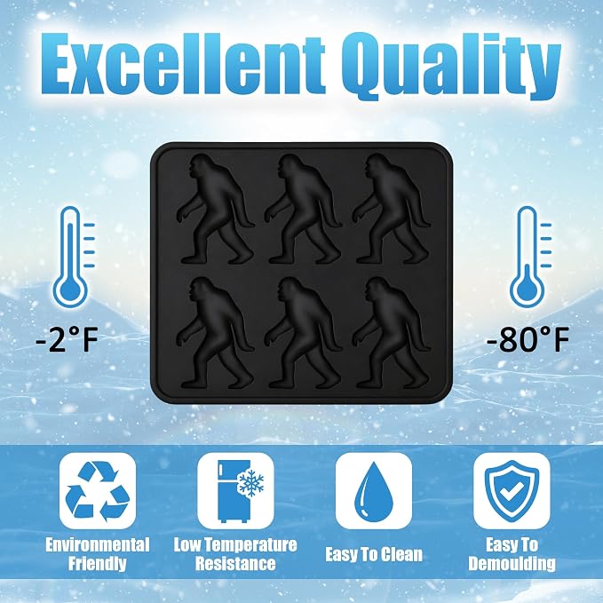Bigfoot Shape Ice Cube Mold Funny Gift, Silicone Sasquatch Halloween for Cocktail Whiskey, 6 Cavity Tray Popsicle, Easy Release Dishwasher Safe Cute Freezer Chilled Accessories Parties DIY Craft