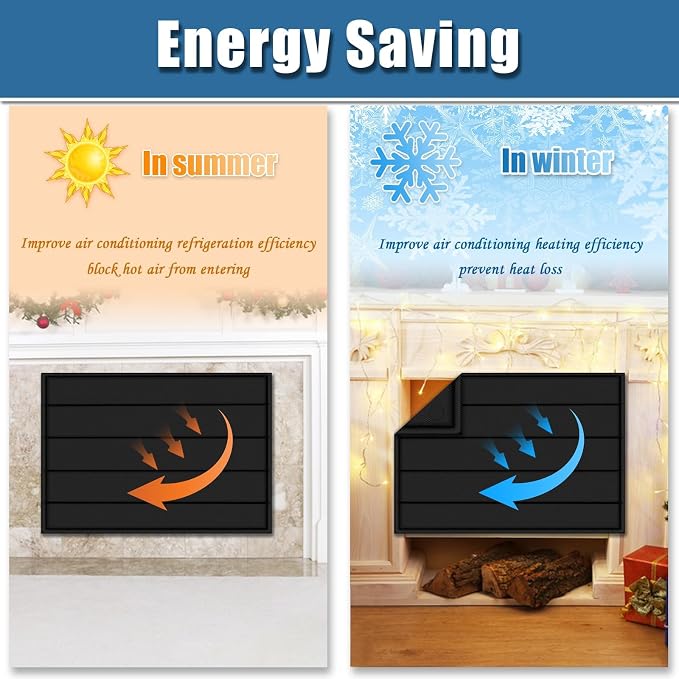 Magnetic Fireplace Blanket for Heat Loss Indoor Fireplaces Covers Keep Drafts Out Fireplace Draft Stopper with Built-in 12 Strong Magnet for Iron Fire Place Frame Fireplaces Screen 38x26