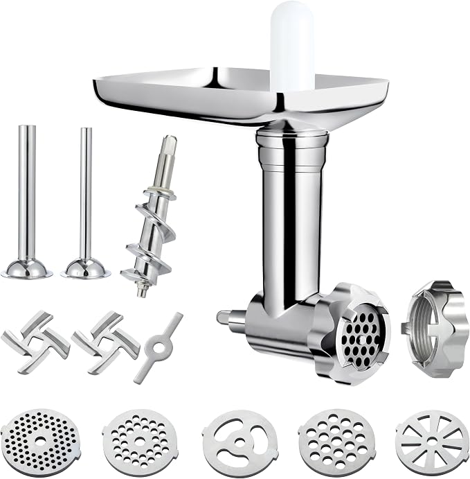 Premium Metal Food Grinder Attachment for KitchenAid Stand Mixers, Precision Meat Grinder & Sausage Stuffer Tubes Kit with Abundant Accessories, Food-Safe Alloy Mixer Attachments (Hand Wash Only)