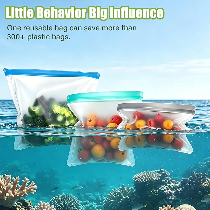 9 Pack Silicone Reusable Freezer Bags Set, 3 Sizes (Gallon/Snack/Sandwich) - Airtight, BPA-Free Reusable Plastic Bags for Food Storage & Lunch Container Organization Lock Bags
