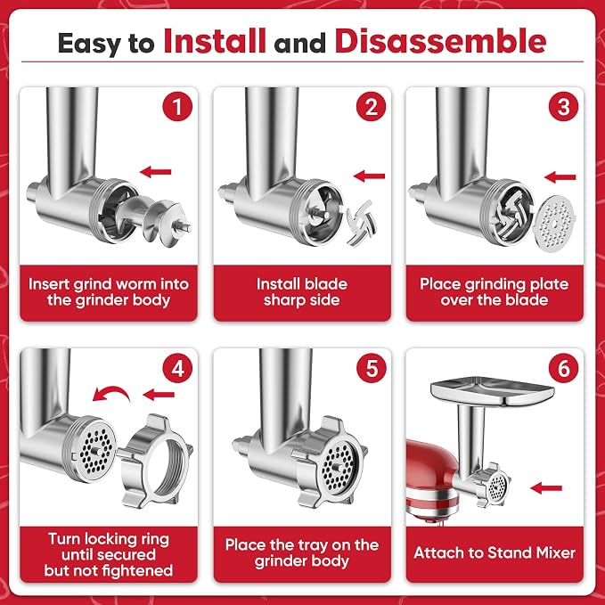 Meat Grinder for KitchenAid Mixer, Meat Grinder Attachment with 4 Grinding Plates, 3 Sausage Stuffer Tubes, 2 Grinding Blades, Attachment for Kitchenaid Mixers