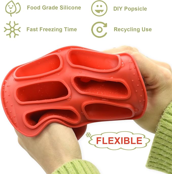 6 Pieces Silicone Popsicle Molds,Easy-Release Bpa-Free,Ice Pop Mold Ice Cream Molds For Kids,With 50 Pcs Popsicle Sticks+Cleaning Brush(Red)