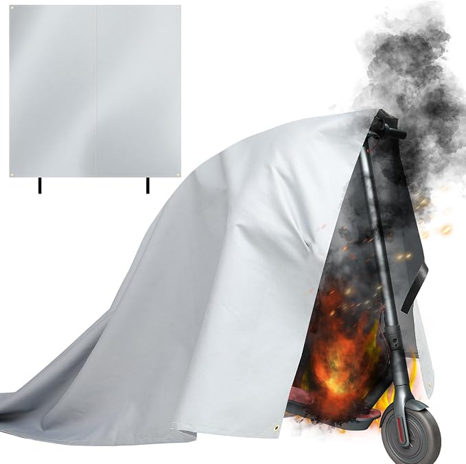 Fireproof Lithium Battery Cover for E-Bike & E-Scooter Fire Suppression Blanket for Battery Storage Charging Protection, Heat Resistant Safety Cover for Garage Home Emergency(79 x 79 Inch)