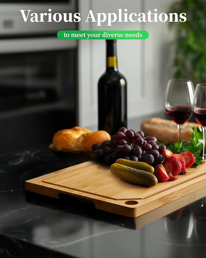 Kitsure Bamboo Cutting Board for Kitchen, Medium, Natural | Multi-Sizes Wooden Cutting Boards for Chopping & Serving, Convenient Kitchen Essentials, Deep Juice Grooves