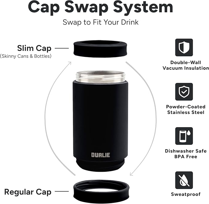 DUALIE 3 in 1 Insulated Can Cooler - 15+ Colors - Universal Size for 12 oz Cans, Slim Cans, and Bottles