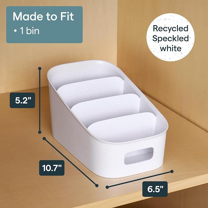 YouCopia ShelfBin Packet Organizer, 4-Tier Stairstep Raised Divided Bin, BPA-Free Storage Caddy for Kitchen Pantry and Cabinet Organization, Tea Bags, Medicine, and More