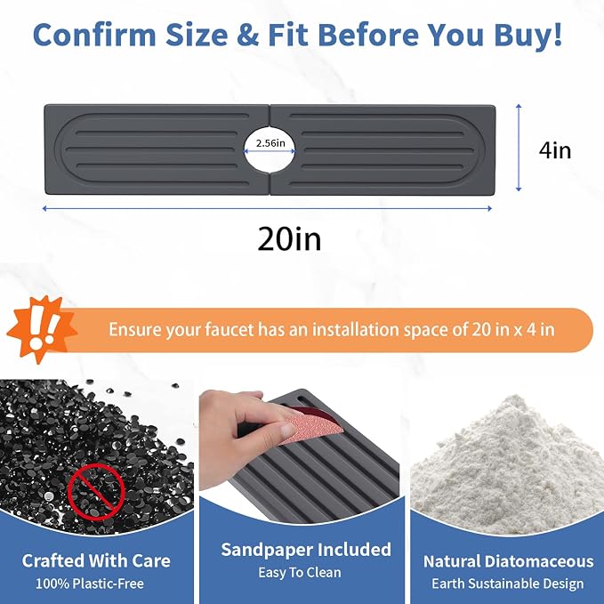 Kitchen Faucet Mat, Diatomite Sink Faucet Mat Splash Guard for Kitchen, Water Absorbing Stone Tray for Sink, Quick Drying Faucet Mat for Kitchen Sink, Absorbent Stone Drying Tray for Bathroom Counter