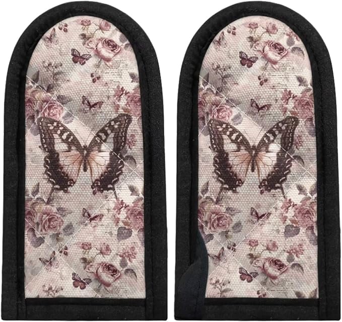 Coldinair Vintage Butterfly Floral Hot Handle Cover Set of 2,Heat Resistant Cast Iron Skillet Holders,Pan Handle Sleeves for Kitchen Cooking Baking