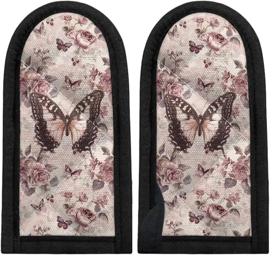 Coldinair Vintage Butterfly Floral Hot Handle Cover Set of 2,Heat Resistant Cast Iron Skillet Holders,Pan Handle Sleeves for Kitchen Cooking Baking