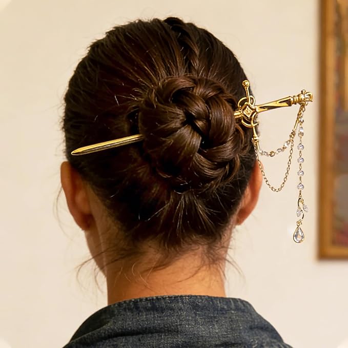 Sword Tassels Hair Pins for Women - Gold Long Ancient Style Tassels Metal Chopsticks Chinese Hair Sticks Pin Decorative Gold Medieval Renaissance Chinese Hair Accessories for Women Jewelry