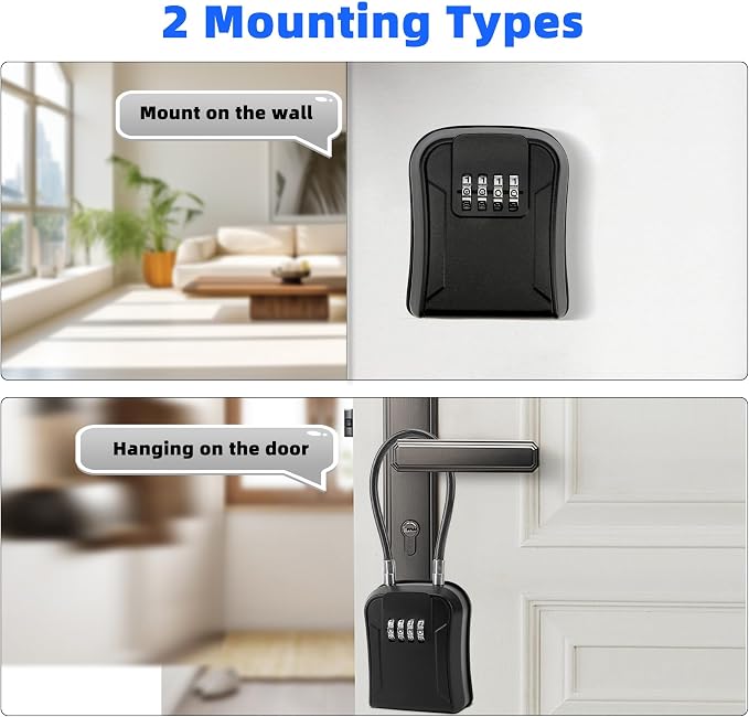 Key Lock Box,Portable Waterproof Lockbox with Removable Shackl, Wall-Mounted Key Storage Box, 4-Digit Combination Key Storage Lockbox for Home,Office,Garage, Airbnb,Apartment (1 Pack,Black)