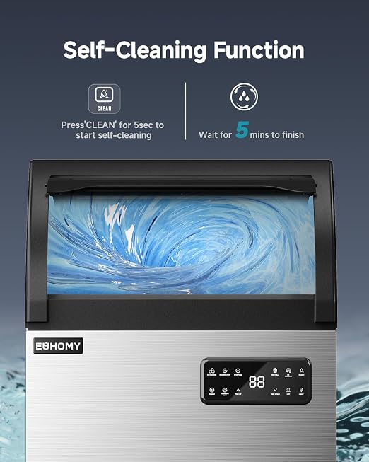 EUHOMY Commercial Ice Maker,250lbs/24H,Stainless Steel Under Counter Ice Machine with Water Filter,33lbs Storage Capacity, 84 Cubes in 8-12 Mins, Freestanding Ice Machine for Home/Bar/Cafe/Restaurant
