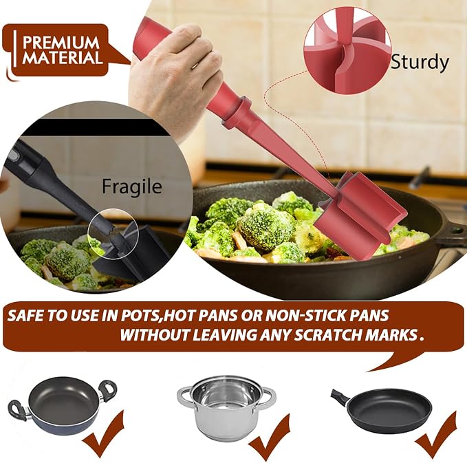 Upgrade Meat Chopper Hamburger Masher Ground Beef Smasher Utensil Mix Tool | Premium Heat Resistant Meat Masher, Nylon Potato Mashers Beef Smasher, Dishwasher Safe Non Stick Mix & Chop Tool Gift-Red