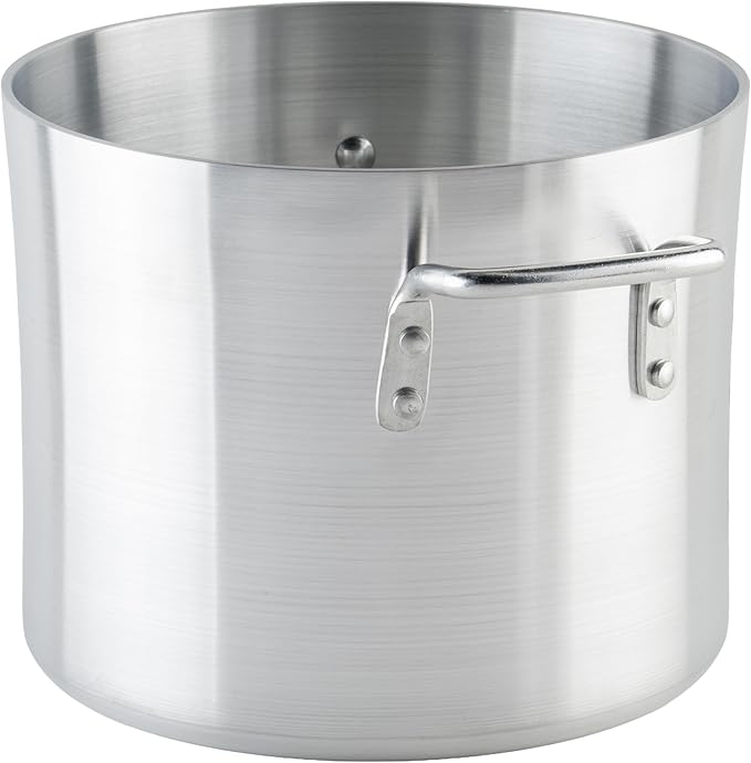 Winco 10 qt Aluminum Heavy-Duty Stock Pot | Thick walls, Riveted handles, Wide base, Great for Stocks, Soups, Pasta and Batch Cooking