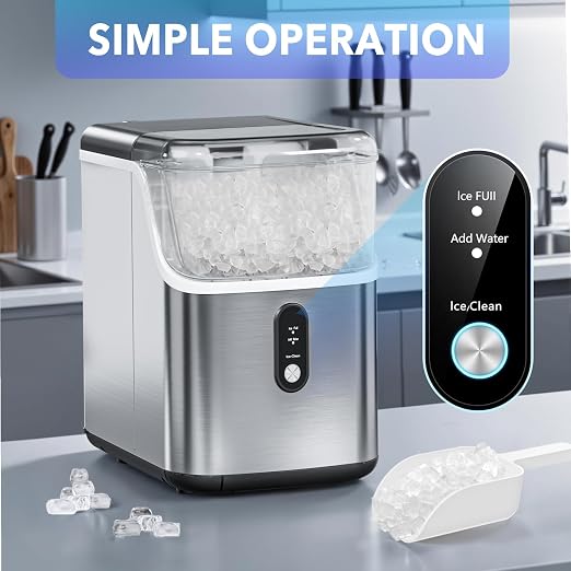 33 LBS Per Day Portable Countertop Ice Maker, Self-Cleaning Soft Chewable Pellet Ice Machine with Scoop, Ideal for Home/Kitchen/Bar/Camping