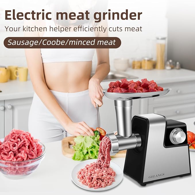 Electric Meat Grinder, 350W （MAX2800W）Heavy Duty Stainless Steel Food Grinder with Sausage Stuffer Tubes & Kubbe Kit, 3 Grinding Plates for Home Kitchen Use