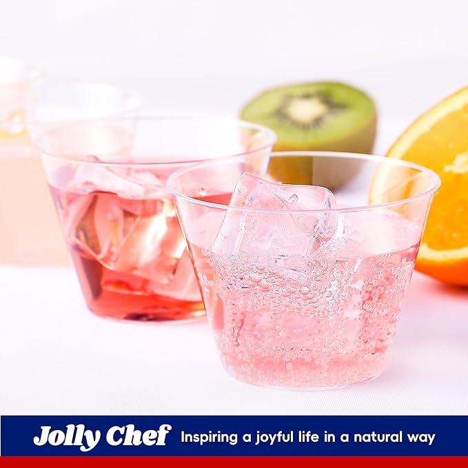 JOLLY CHEF 9 oz Clear Disposable Plastic Cups, 50 Pack Disposable Cups for Wedding,Thanksgiving, Christmas Party