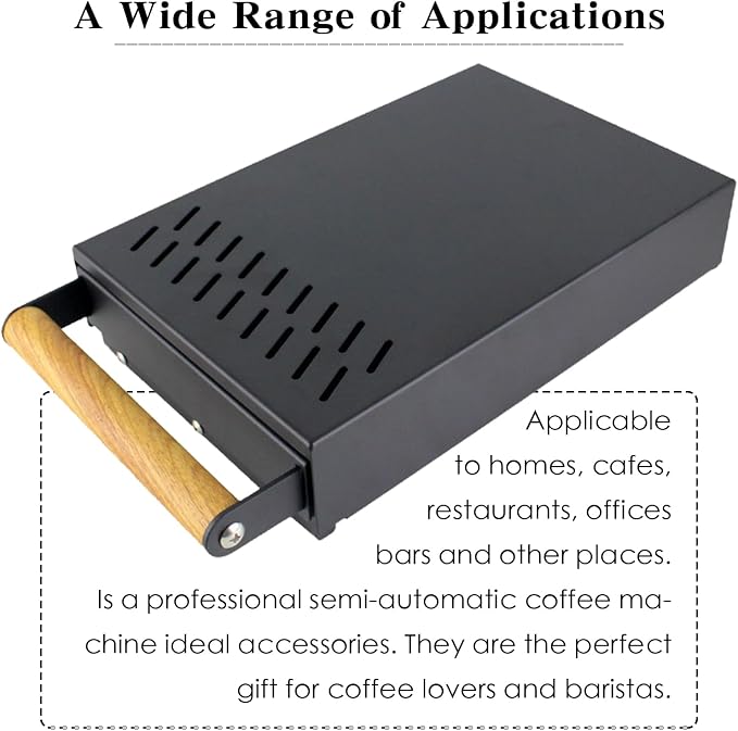Handle Drawer Knock Box, Stainless Steel Detachable Coffee Stick Tapping Container, Shock-Absorbing And Durable Barista Style Tapping Box, Detachable Tapping Stick, Wooden Handle (Black)