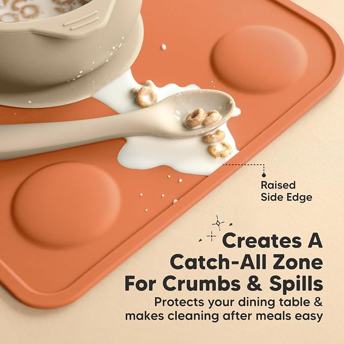 KeaBabies 2pk Silicone Placemats for Toddlers, Kids, 12x9 (Terracotta) | Non Slip Suction Silicone Placemat for Restaurants, Dining Table,Travel, Easy to Clean, Food Grade/BPA-Free, Small Table Mat