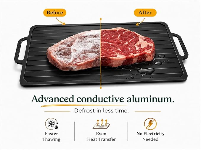 Defrosting Tray for Frozen Meat - Rapid Aluminum Thawing Plate for Steak, Chicken, Fish & Pork | 14" Large Size | Non-Stick, No Microwave or Hot Water Needed | BPA-Free Meat Defroster Board