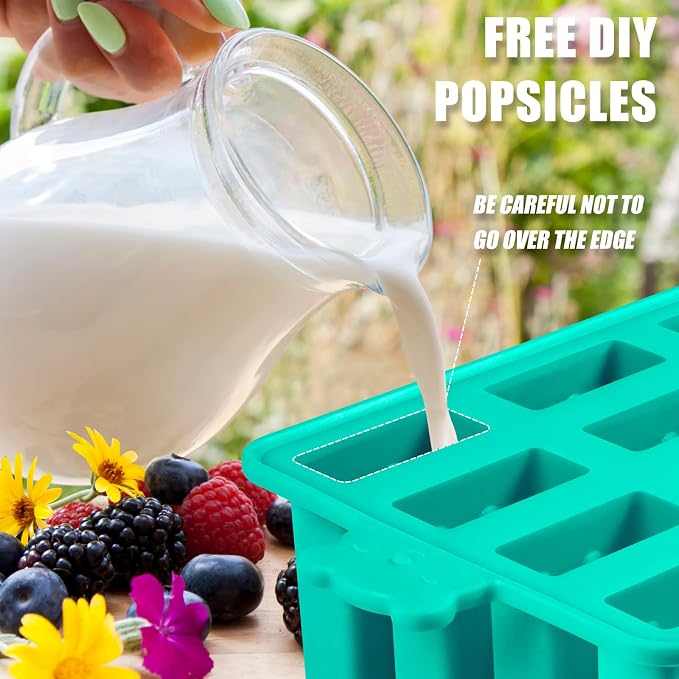 Popsicles Molds Silicone, Bpa-free ice Pop Mold Food Grade Popsicle Maker With 50 Popsicle Sticks 50 Popsicle Bag For Kids Easy Cleanup (Blue, 12 Cavities)