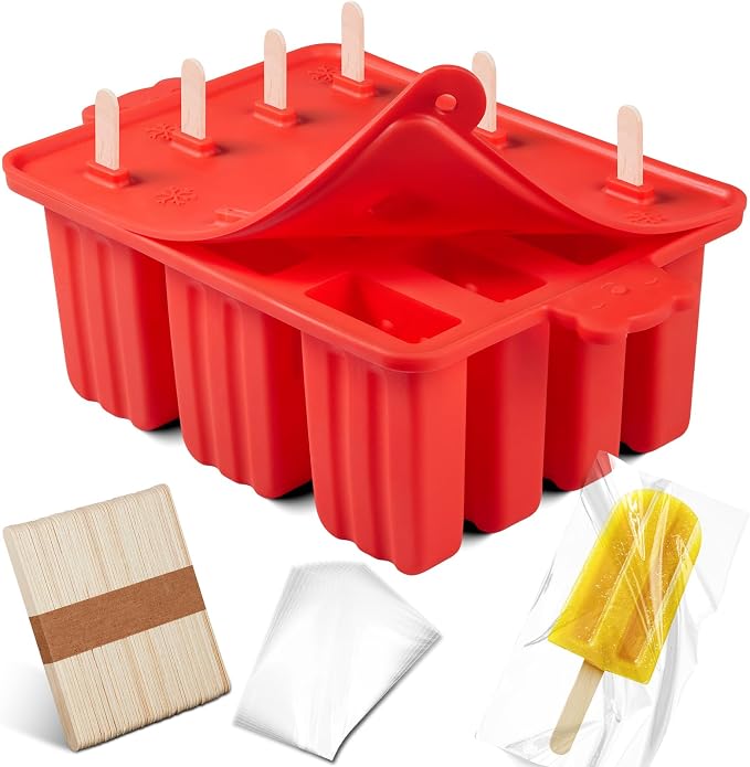 popsicle molds, Silicone ice pop mold Food Grade cakesicles mold for ice cream 50 popsicle sticks 50 popsicle bag (Red, 12 Cavities)