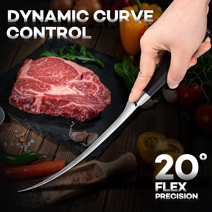 Huusk Fillet Knife for Meat with Wood Handle, Flexible Filet Knife for Fish | 7 Inch Japanese Stainless Steel Boning Knife for Chicken & Meat Processing, Comfortable Grip Handle, Gifts for Men