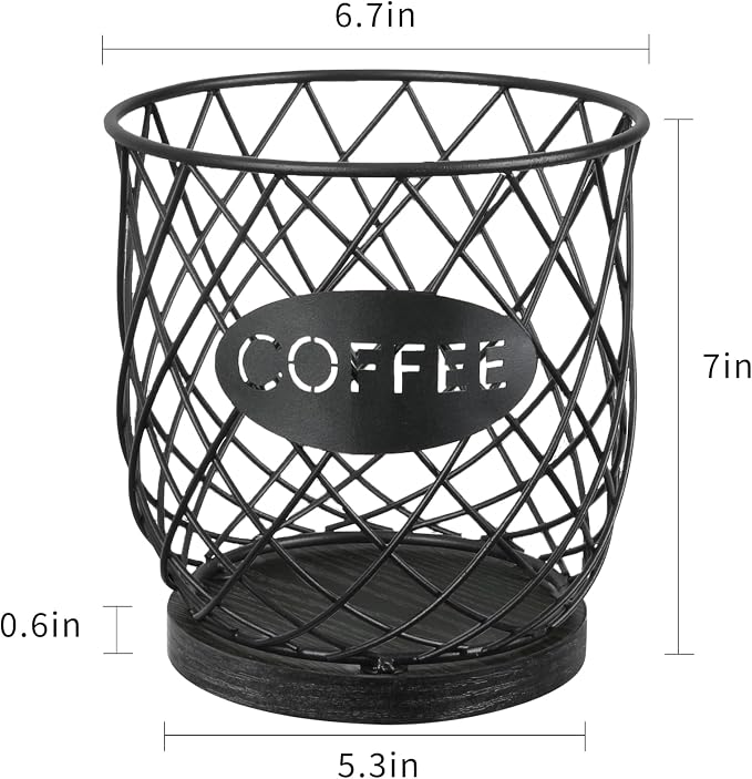 YINMIT K Cup Holder Organizer, Sturdy Coffee Pod Holder Organizer, 35 Kcup Large Capacity Storage Basket for Kitchen Counter and Office Desktop (Black-Circular)