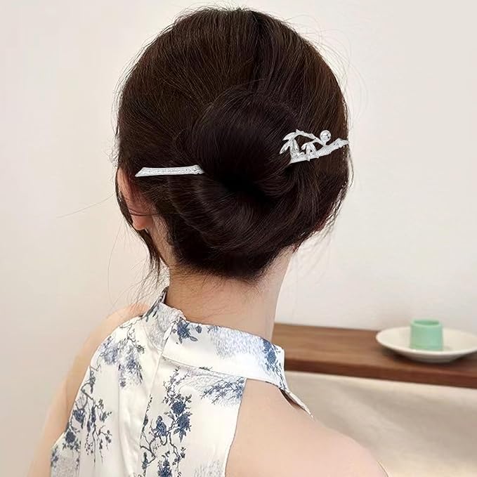 Lawie 10 Pack Silver Hair Sticks Flower Leaf Decorative Metal Long Hair Pins Bun Holders Chopsticks for Hair Chinese Hanfu Costume Retro Vintage Fancy Headpieces Accessories for Women Girls