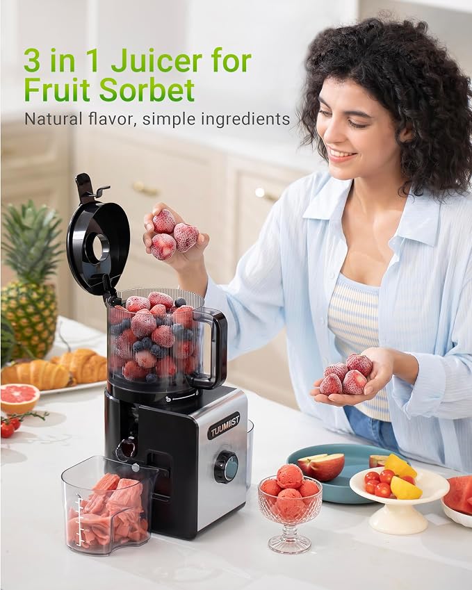 Cold Press Juicer Machine, 6.5" Large Feed Chute Masticating Extractor, Easy to Clean for Whole Fruits & Vegetables, High Yield