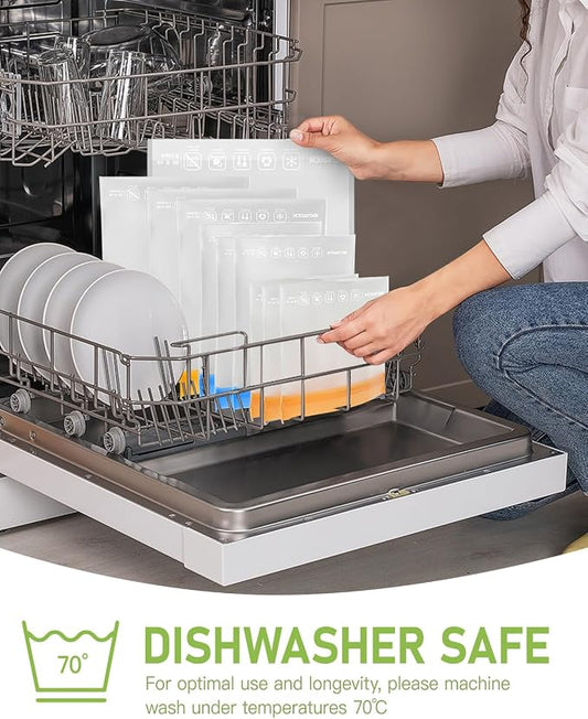 IDEATECH 24Pack Reusable Food Freezer Bags Dishwasher Safe, Leakproof Storage Contaizers, Reusable Bags Various Size for Food Storage, BPA Free Resealable Baggies(8Gallon 8Quart 8Snack,Colored)