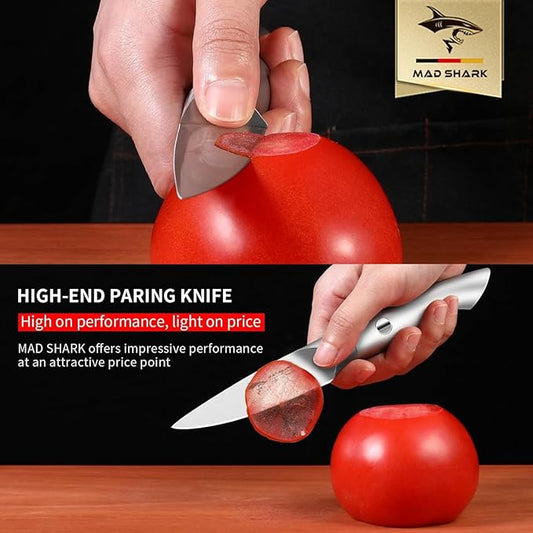 MAD SHARK Paring Knife 3.5 inch Paring Knives, Small Kitchen Knife, Ultra Sharp German Stainless Steel Vegetable Knives, Ergonomic Handle Design